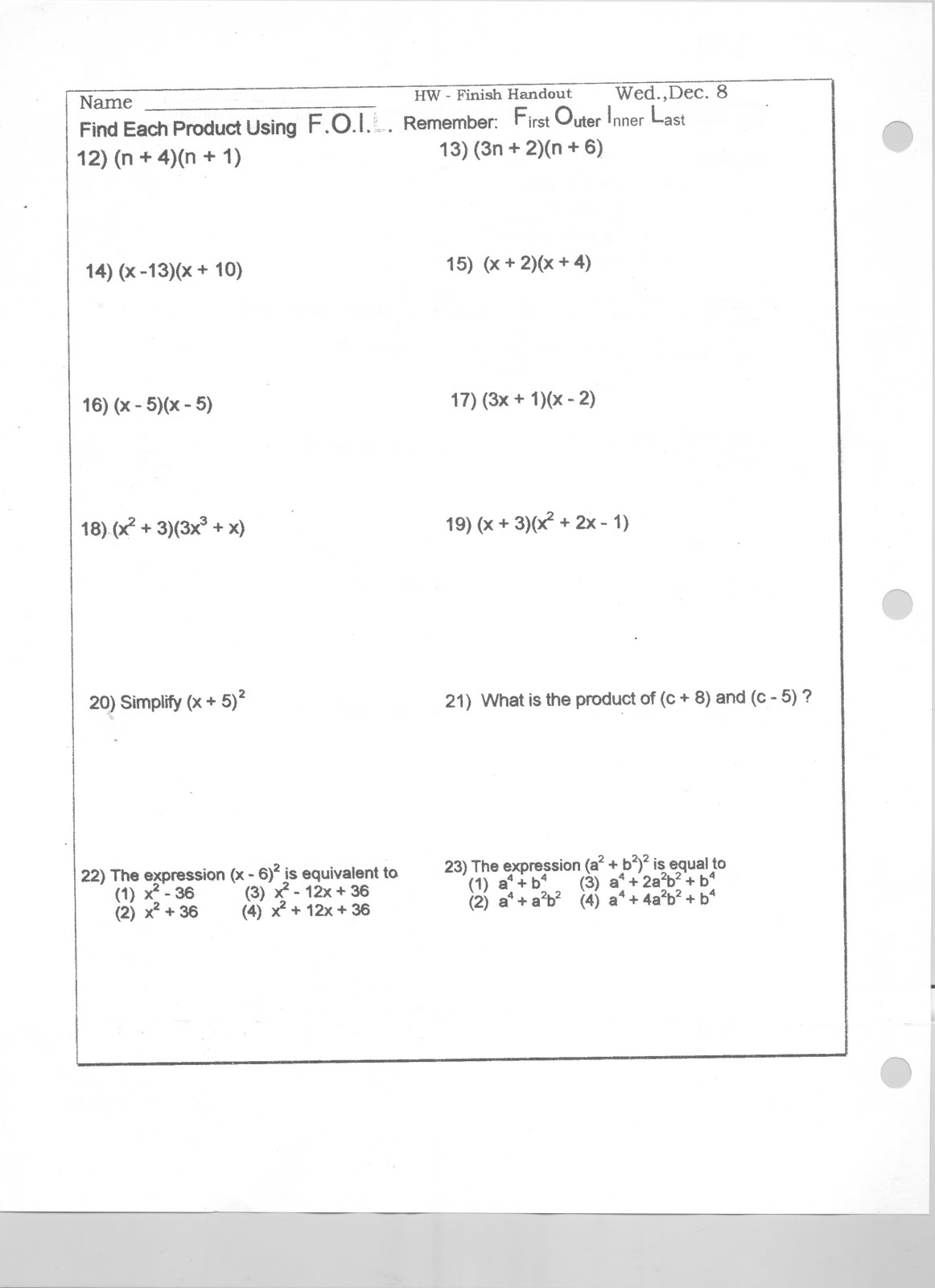 Multiplying and Dividing Monomials Worksheet Image