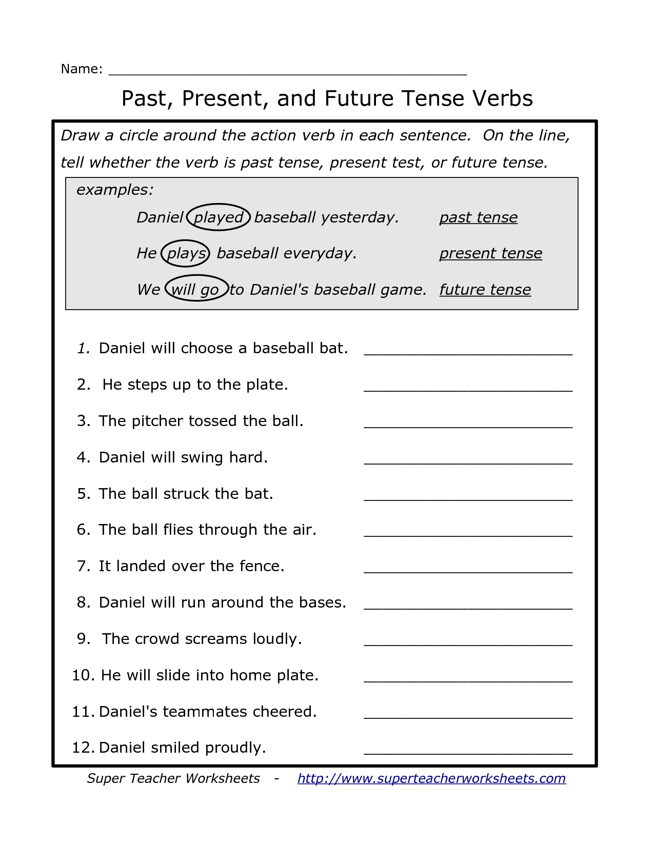 Past Present and Future Tense Worksheets Image