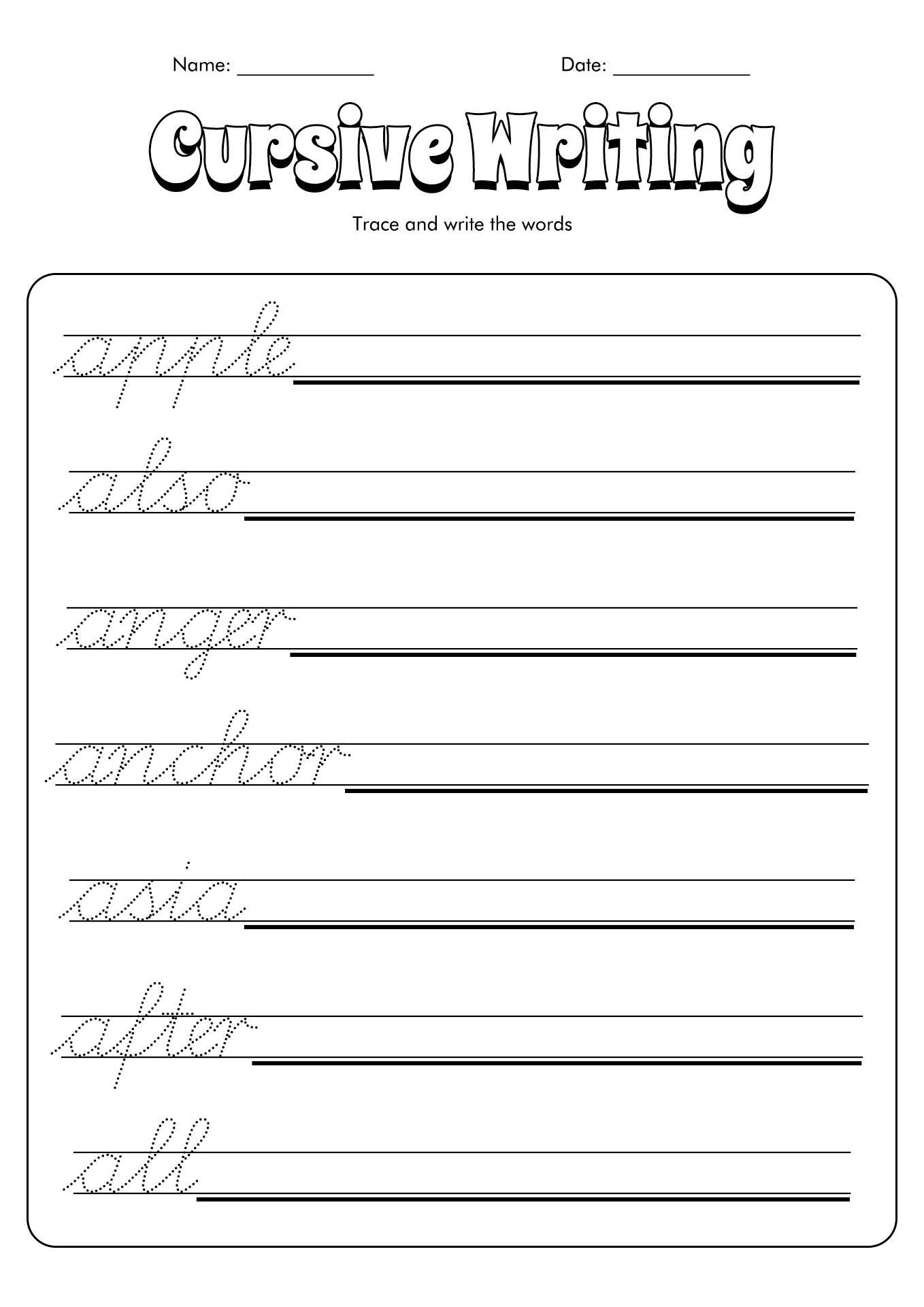 Printable Practice Cursive Writing Worksheets