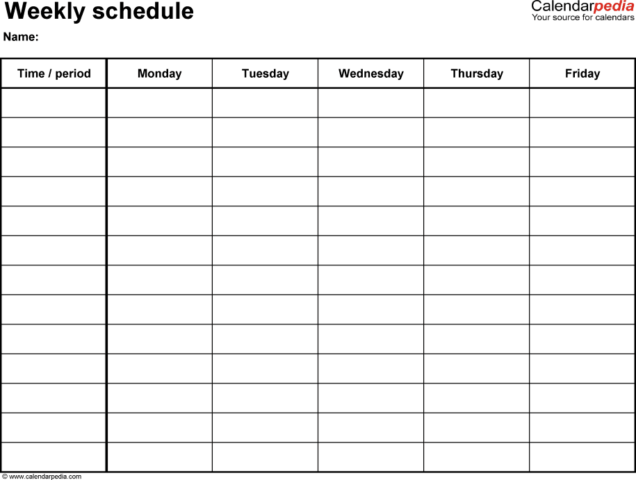 Printable Weekly Schedule Template Image