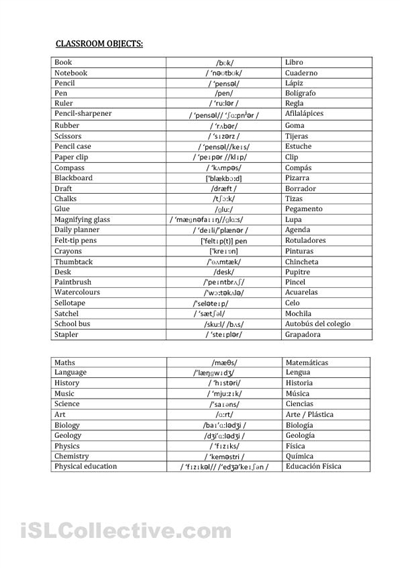 education vocabulary list spanish