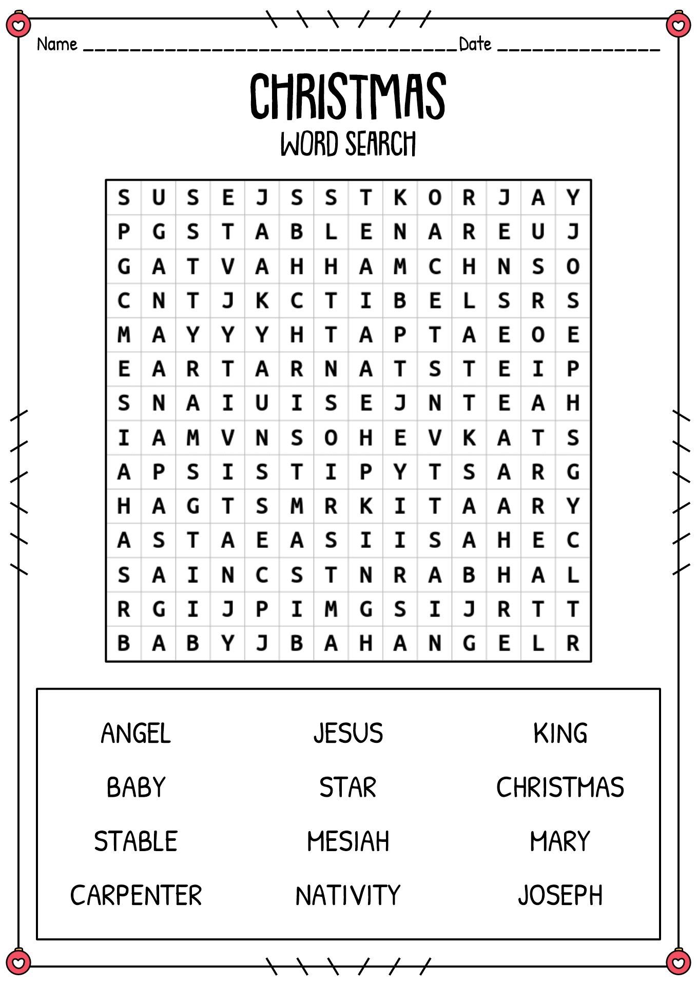 Sunday School Christmas Activity Pages