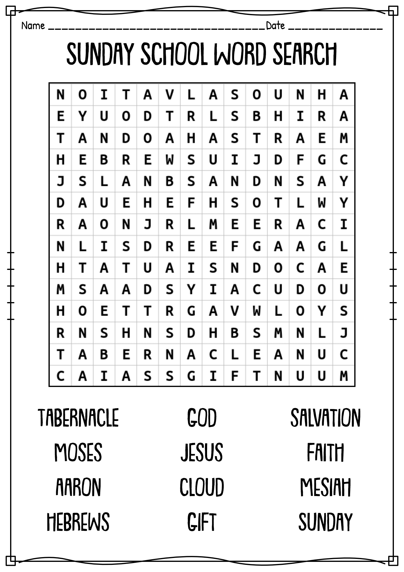 Sunday School Printable Worksheets 138683 