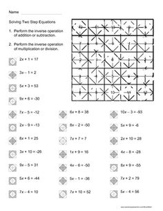 Two-Step Equations Puzzle Worksheet Image