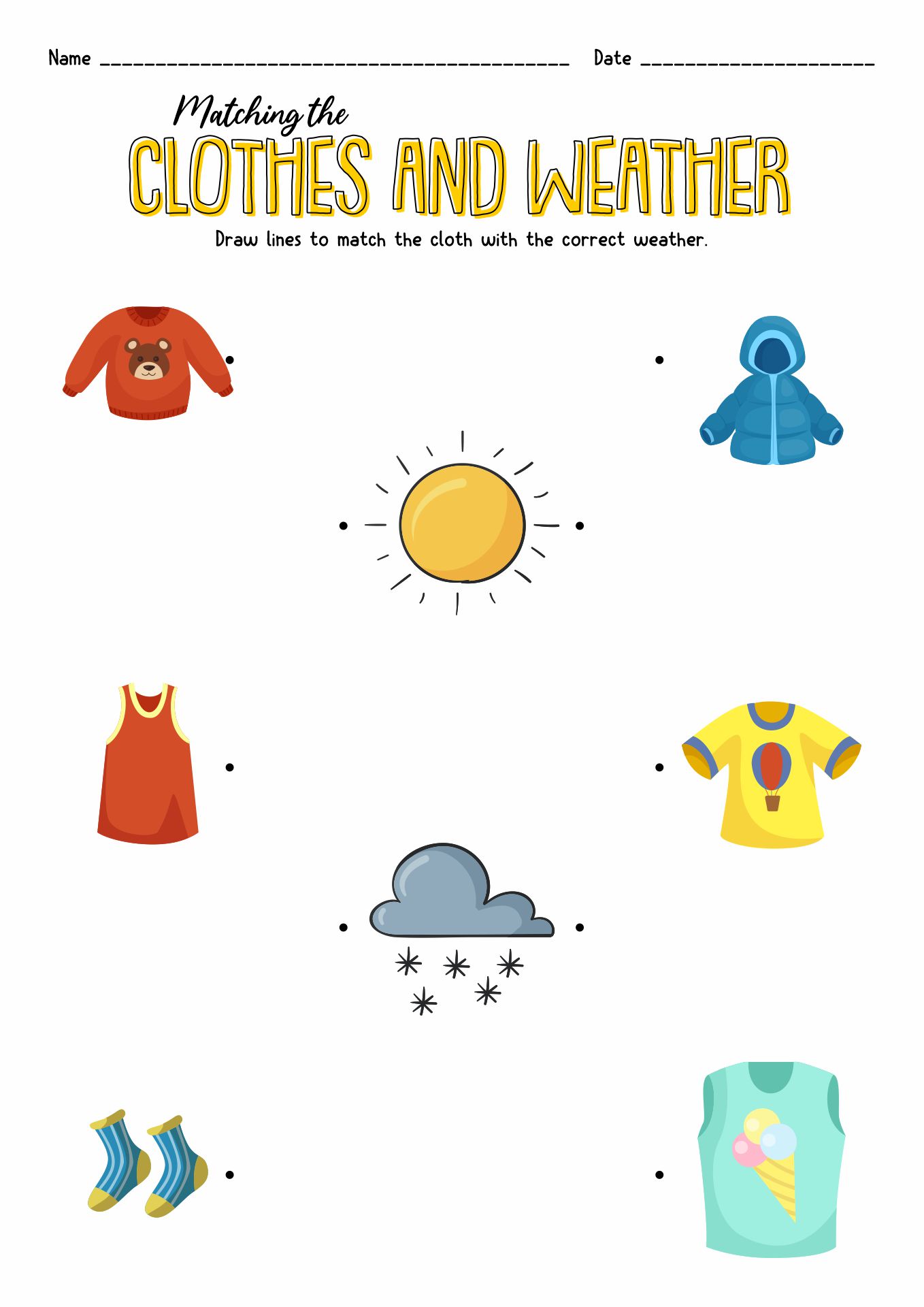 Weather Clothes and Matching Worksheet Image