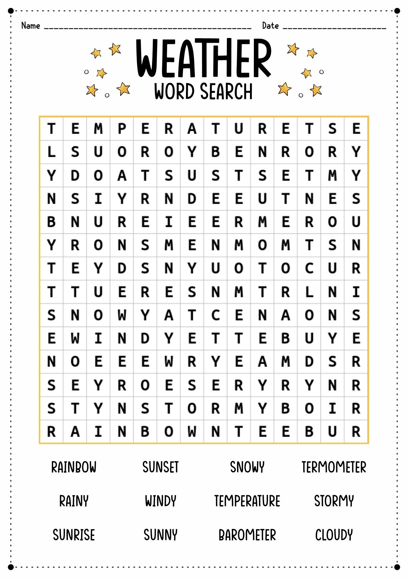 Weather Word Search Worksheet Image