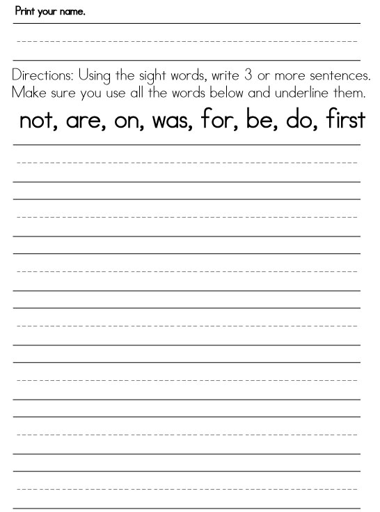 1st Grade Sight Words Writing Worksheet