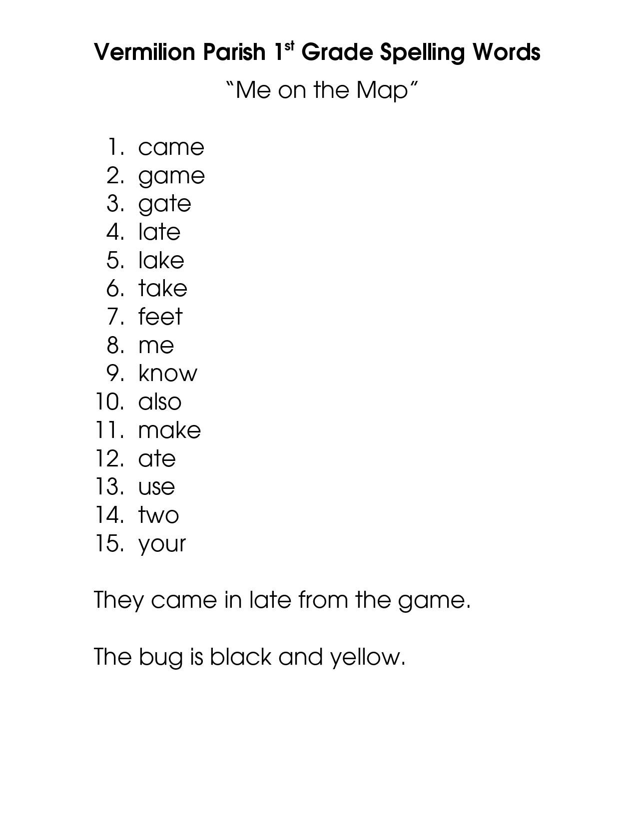 1st Grade Spelling Words Worksheet
