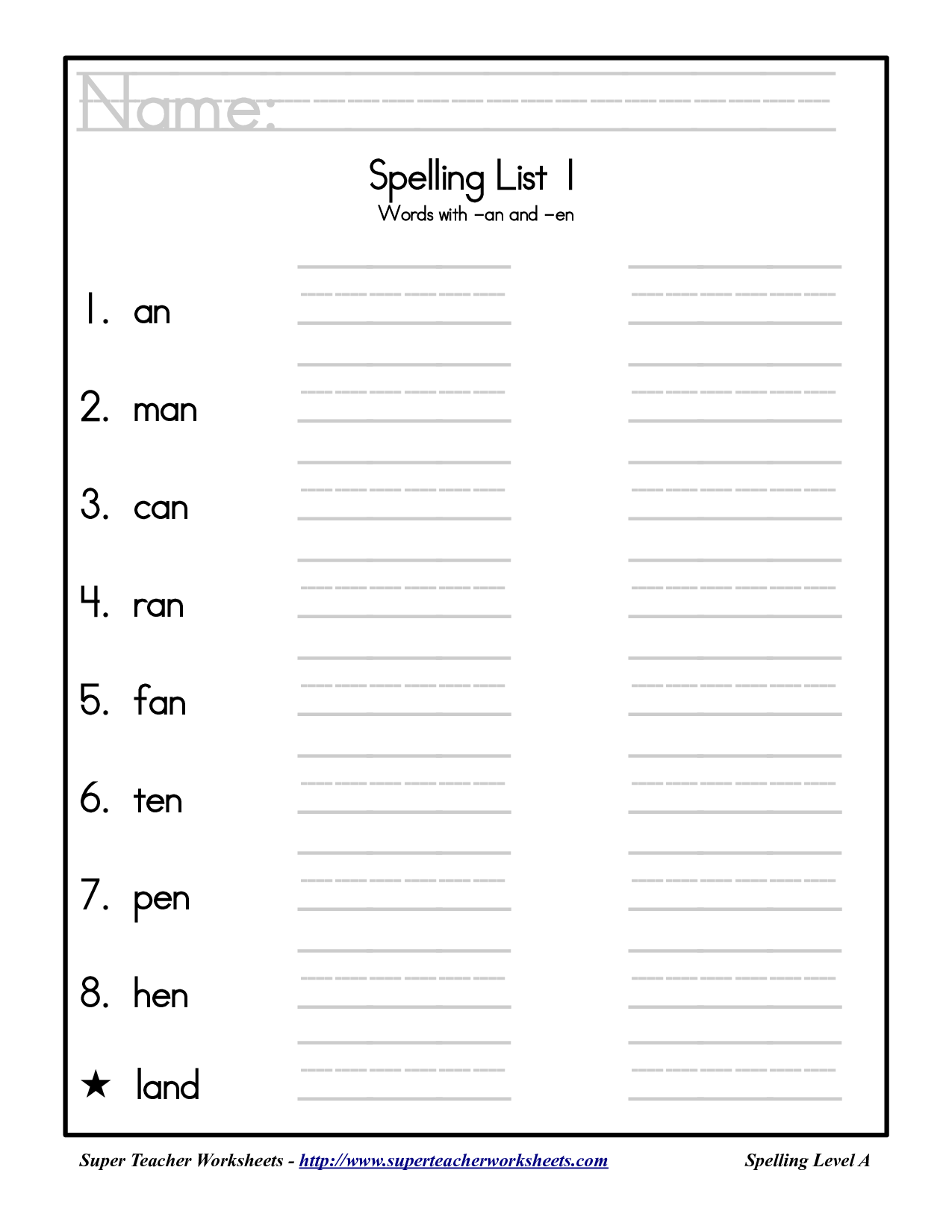 1st Grade Spelling Worksheets Printable