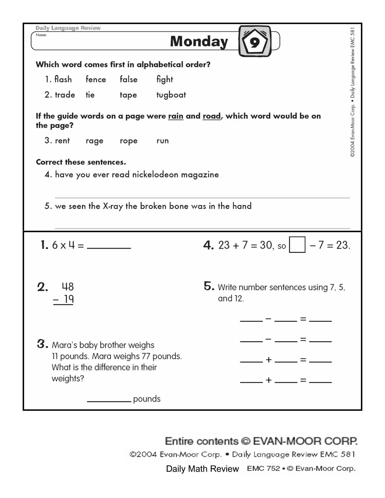 3rd Grade Morning Work Worksheets