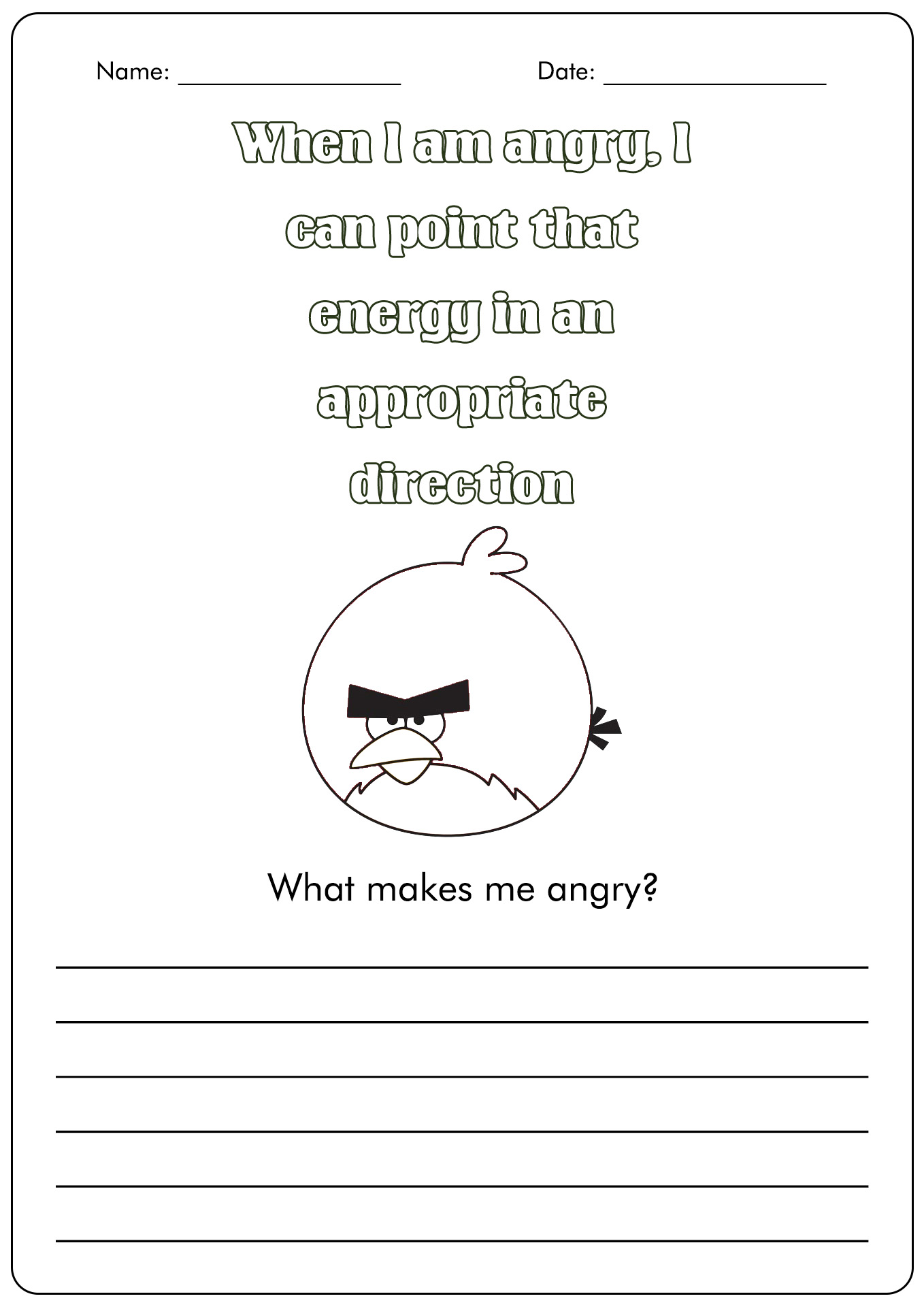 Angry Birds Anger Management Worksheets
