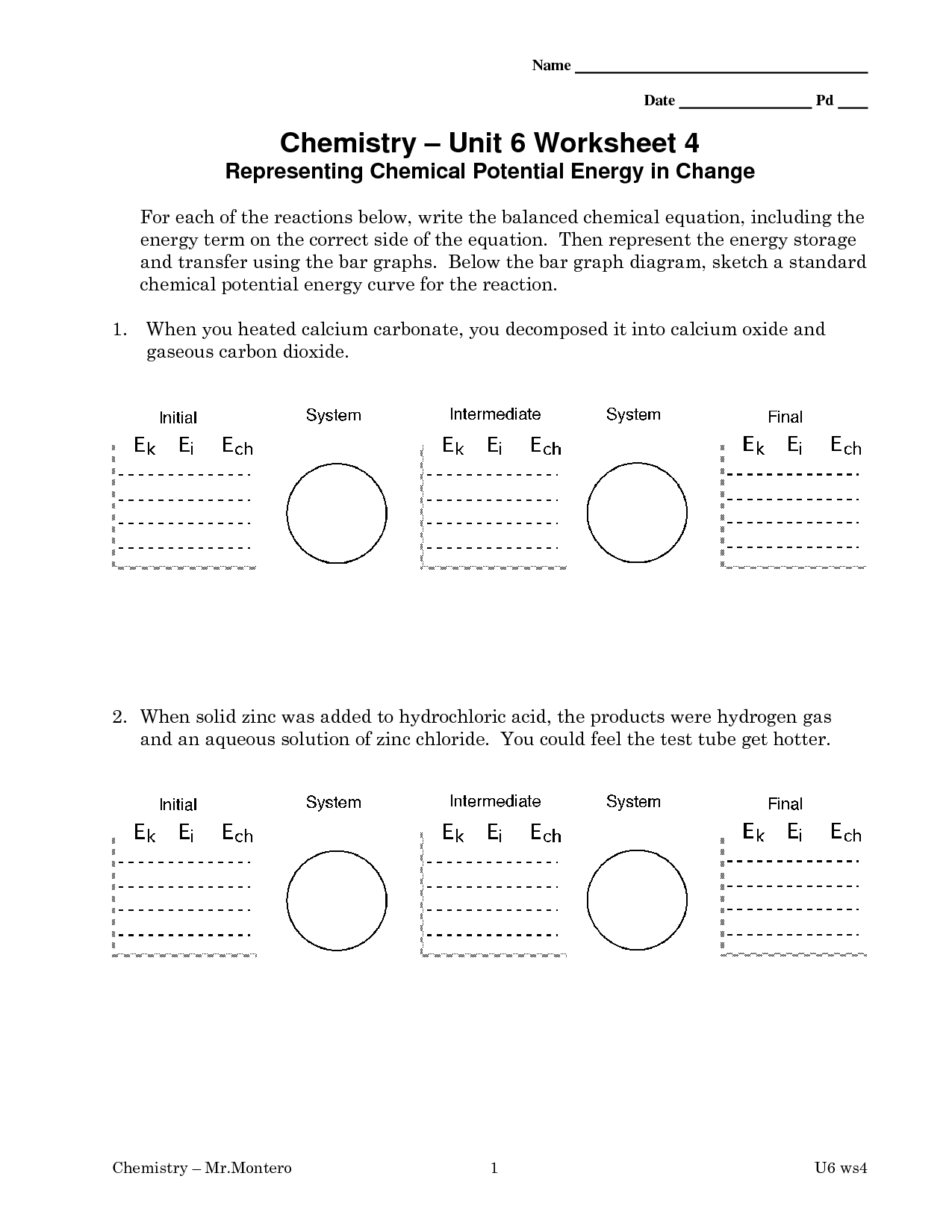 Chemical Potential Energy Worksheet Image