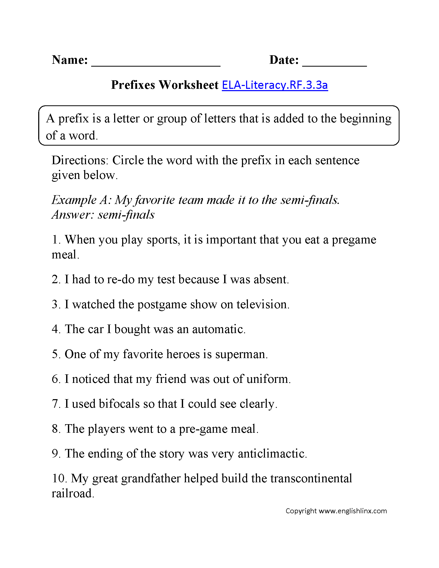 Common Core 3rd Grade English Worksheets Image