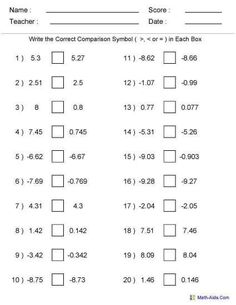 Comparing Decimals Worksheet Image