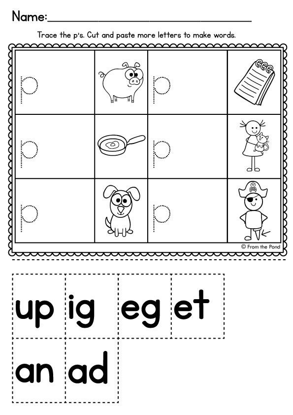 Cut and Paste CVC Worksheets for Kindergarten Image