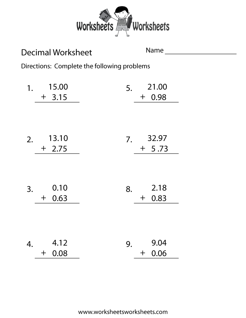 Decimal Addition Worksheets