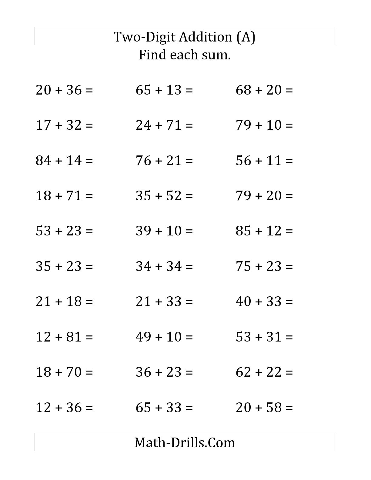 Double-Digit Addition No Regrouping Worksheet Image