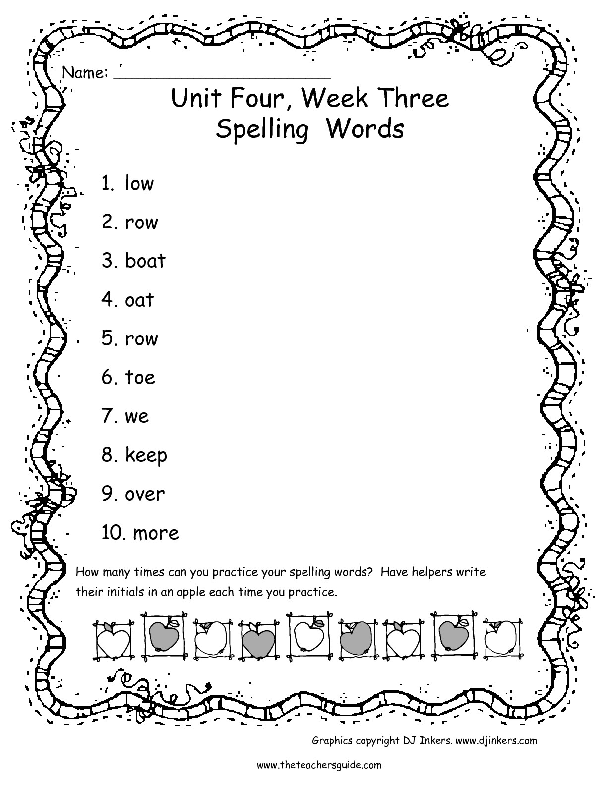 First Grade Spelling Words