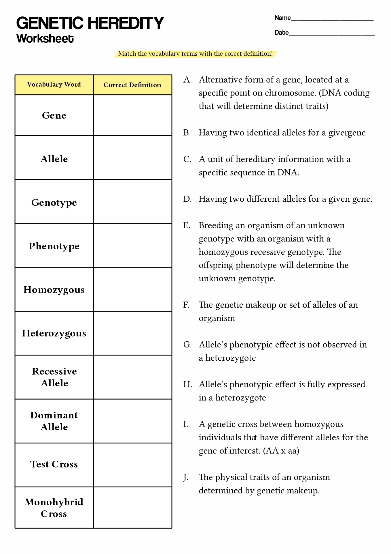 Genetics Heredity Worksheet Image