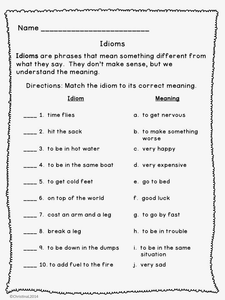 Idioms Figurative Language Worksheets 3rd Grade Image