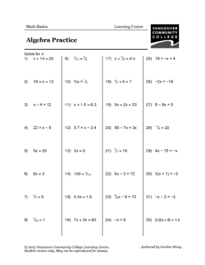 Math Algebra Practice Problems Image