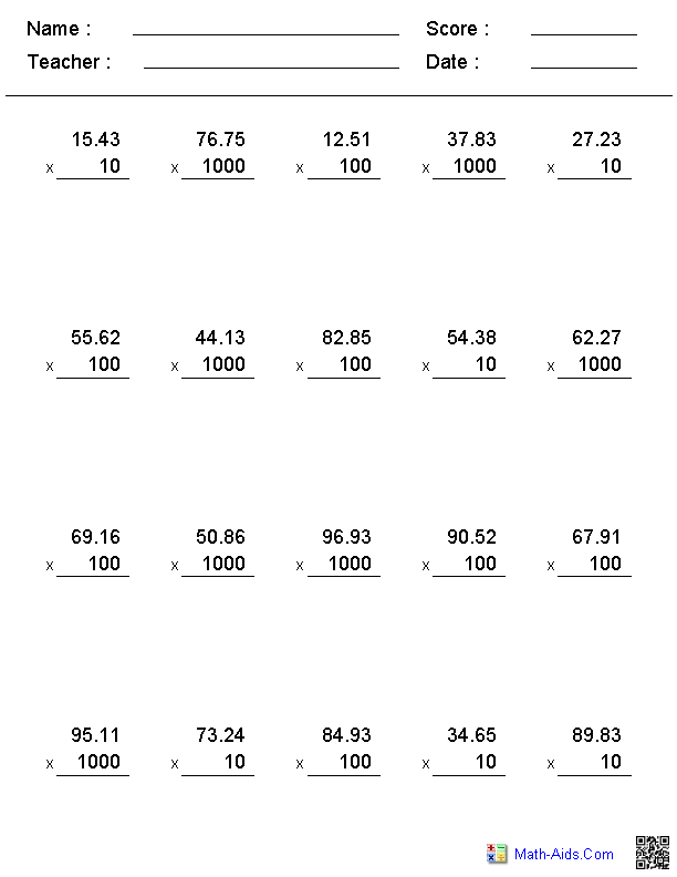 Multiplying Decimals Worksheets 6th Grade Image