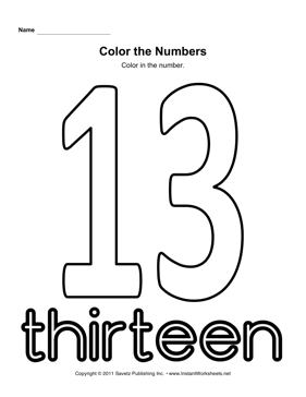 Number 13 Coloring Worksheet Image
