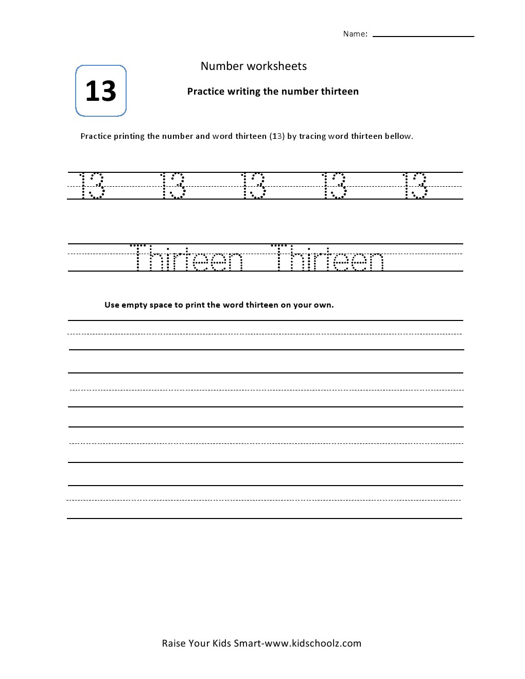 Number 13 Tracing Worksheet