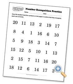 Number Recognition Assessment Worksheet
