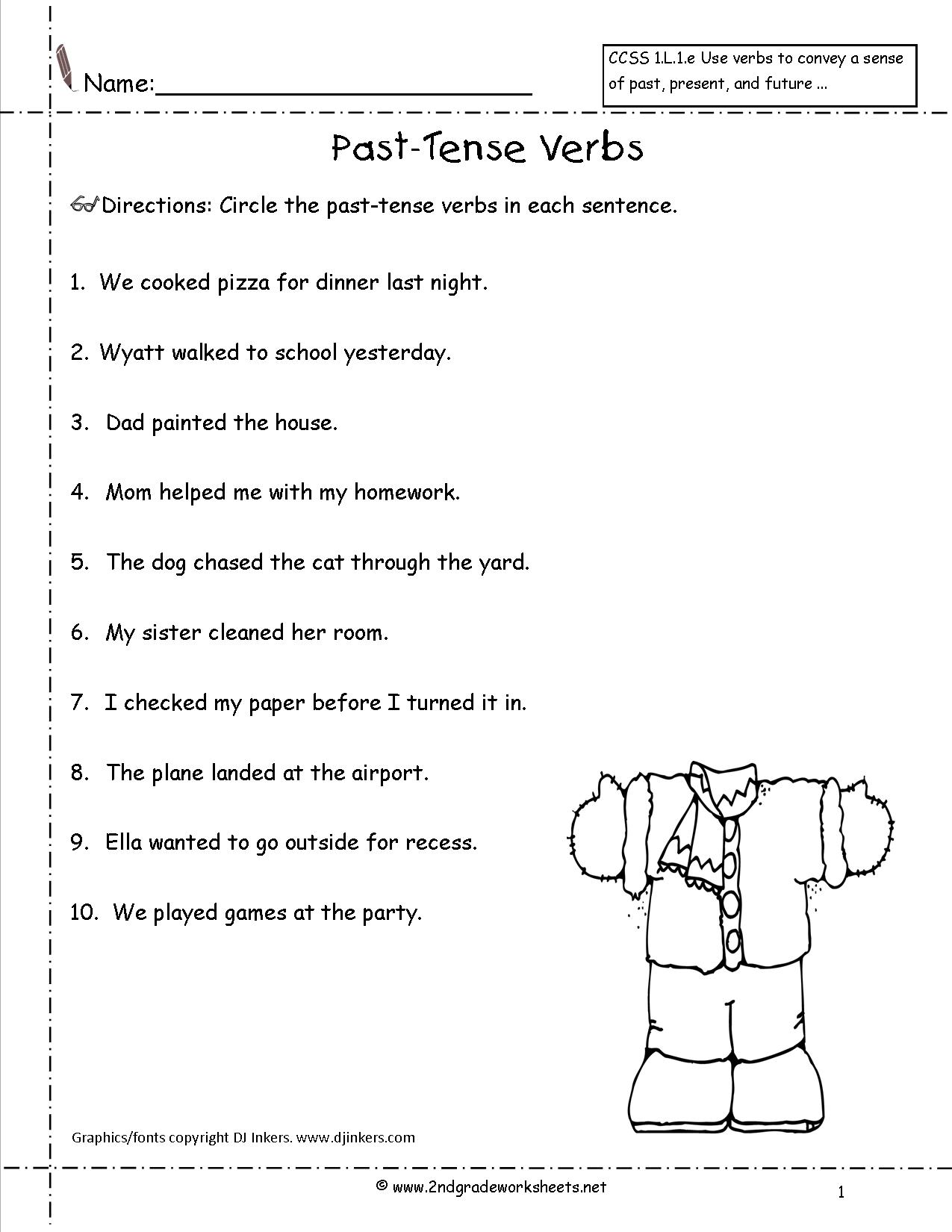 Past Tense Verb Worksheet First Grade Image
