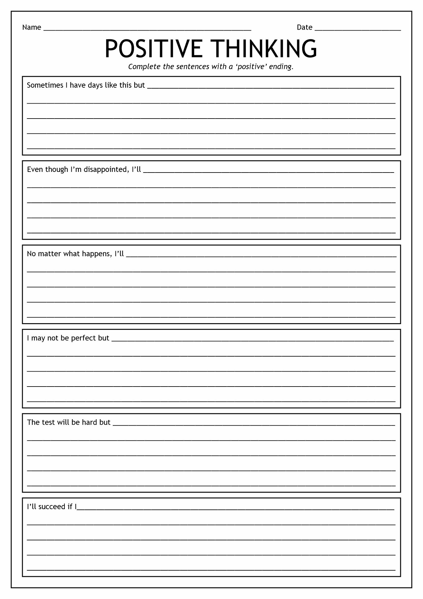 Positive Psychology Worksheet