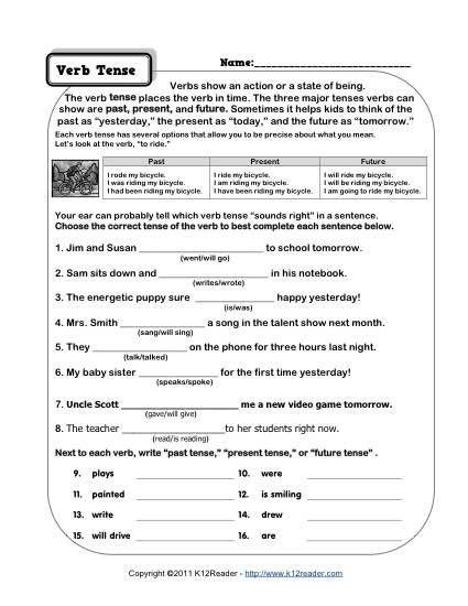 Present Tense Verbs Worksheets 3rd Grade Image