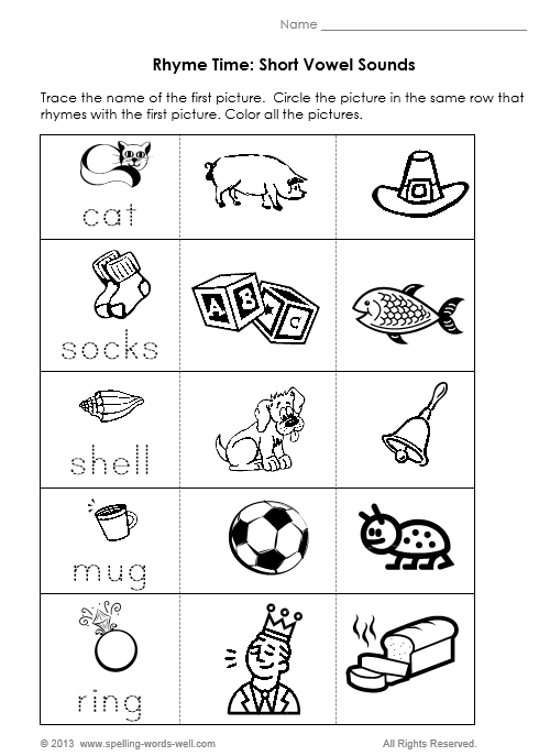 Printable Kindergarten Rhyming Words Worksheet Image