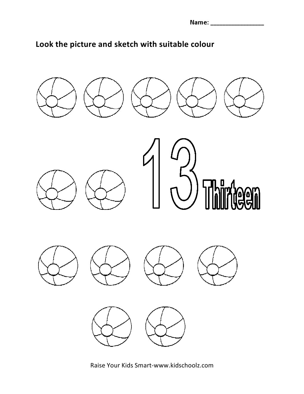 Printable Number 13 Worksheets