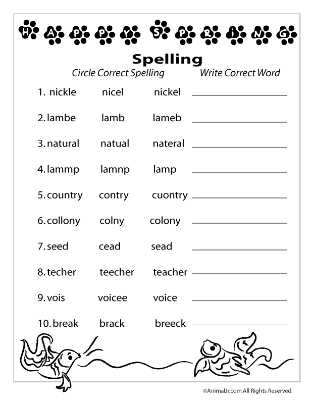 Printable Spelling Worksheets