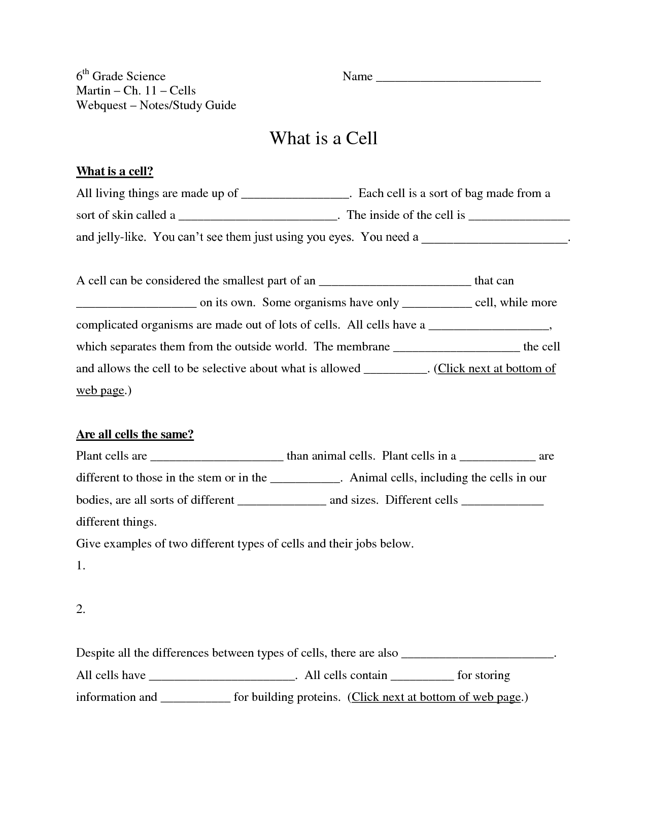 Printable Worksheets for 6th Grade Plant Cell Image