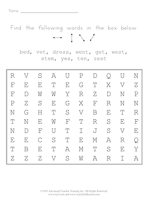 Short-Vowel Word Search Image
