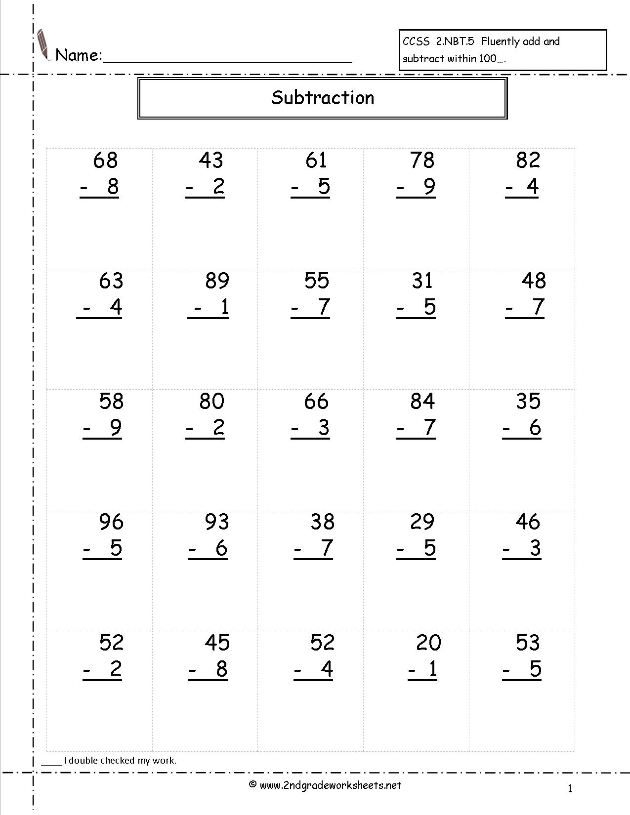 Two-Digit Subtraction Worksheets Image