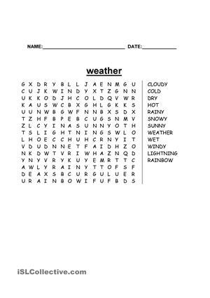 Weather Word Search Printable Image