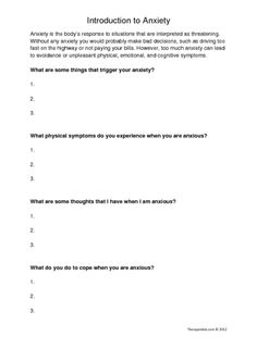 Worksheet Introduction to Anxiety Image