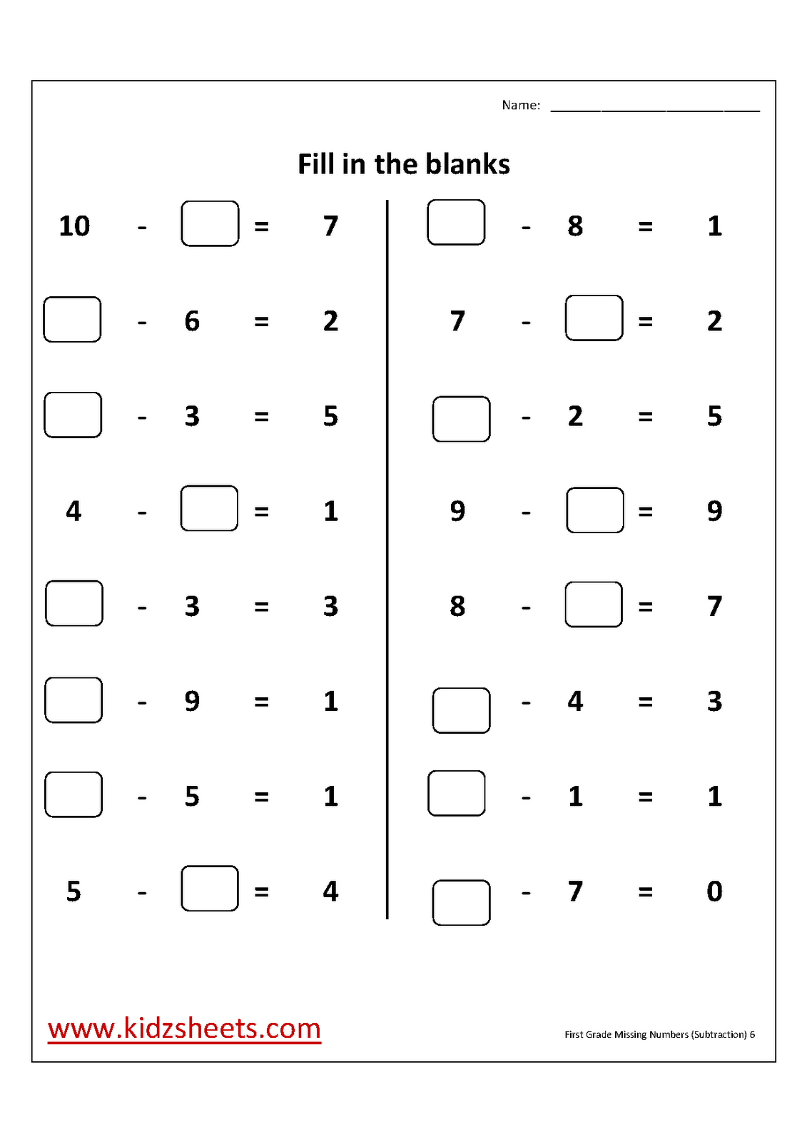11 Missing Number Equations Worksheet