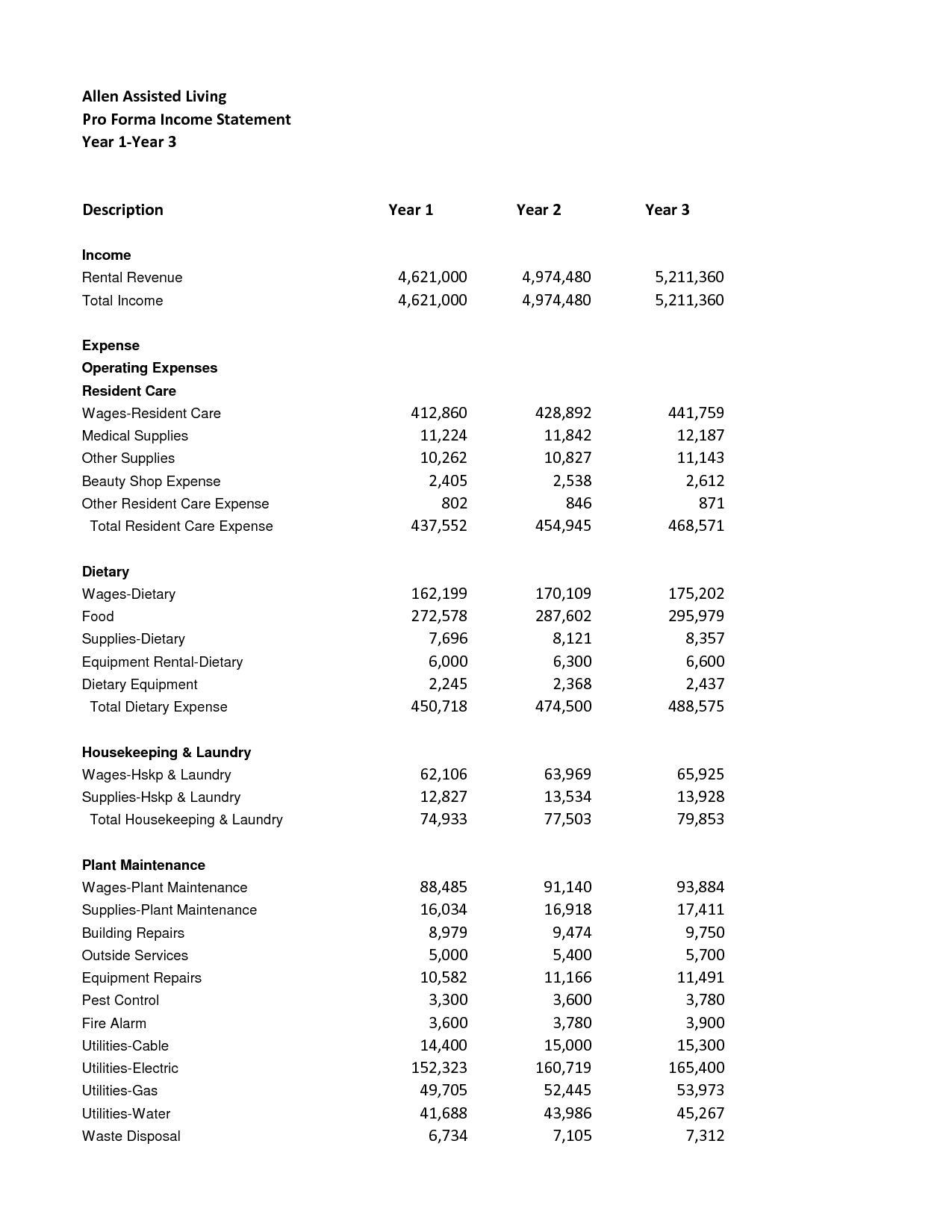 3 Year Pro Forma Income Statement Image