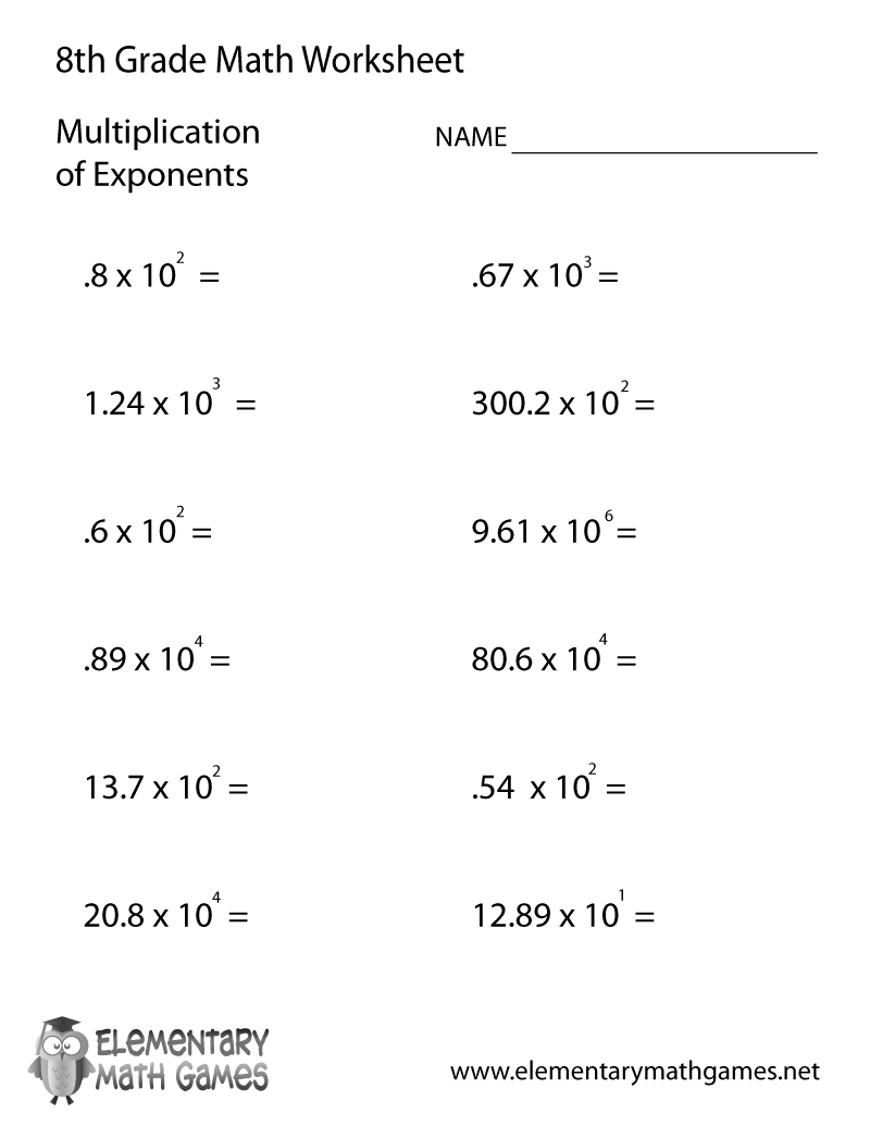 8th Grade Math Worksheets Exponents