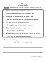 Action Helping and Linking Verbs Worksheet Image