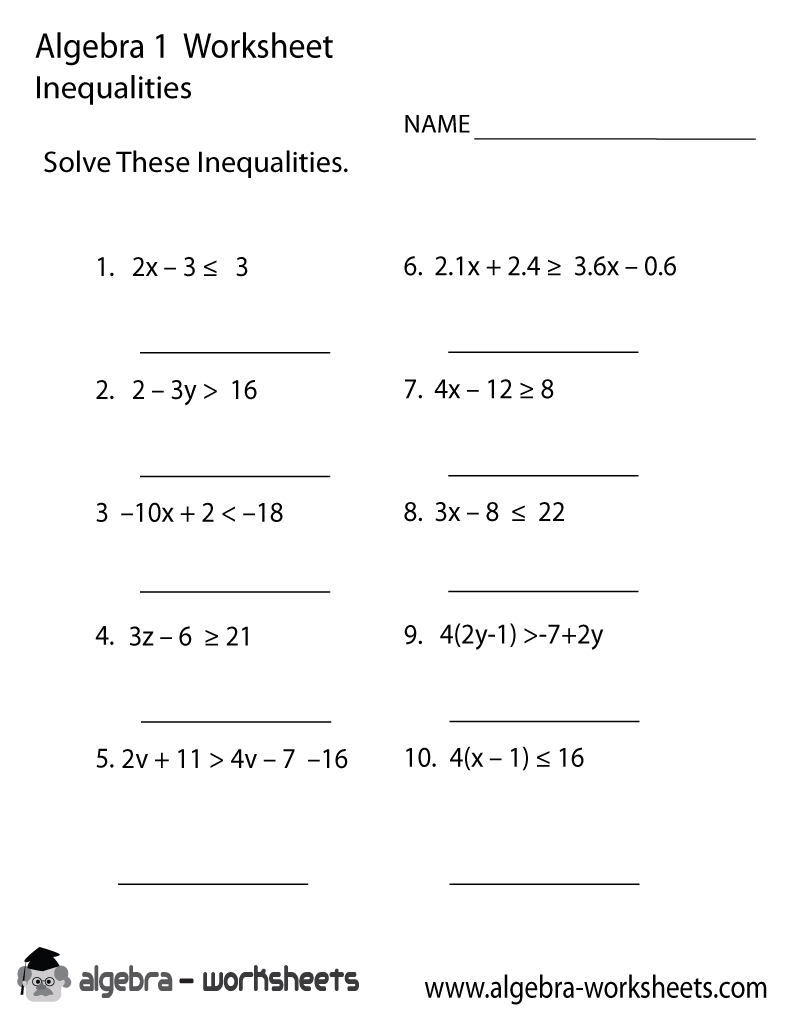 Algebra 1 Inequalities Worksheets Printable Image
