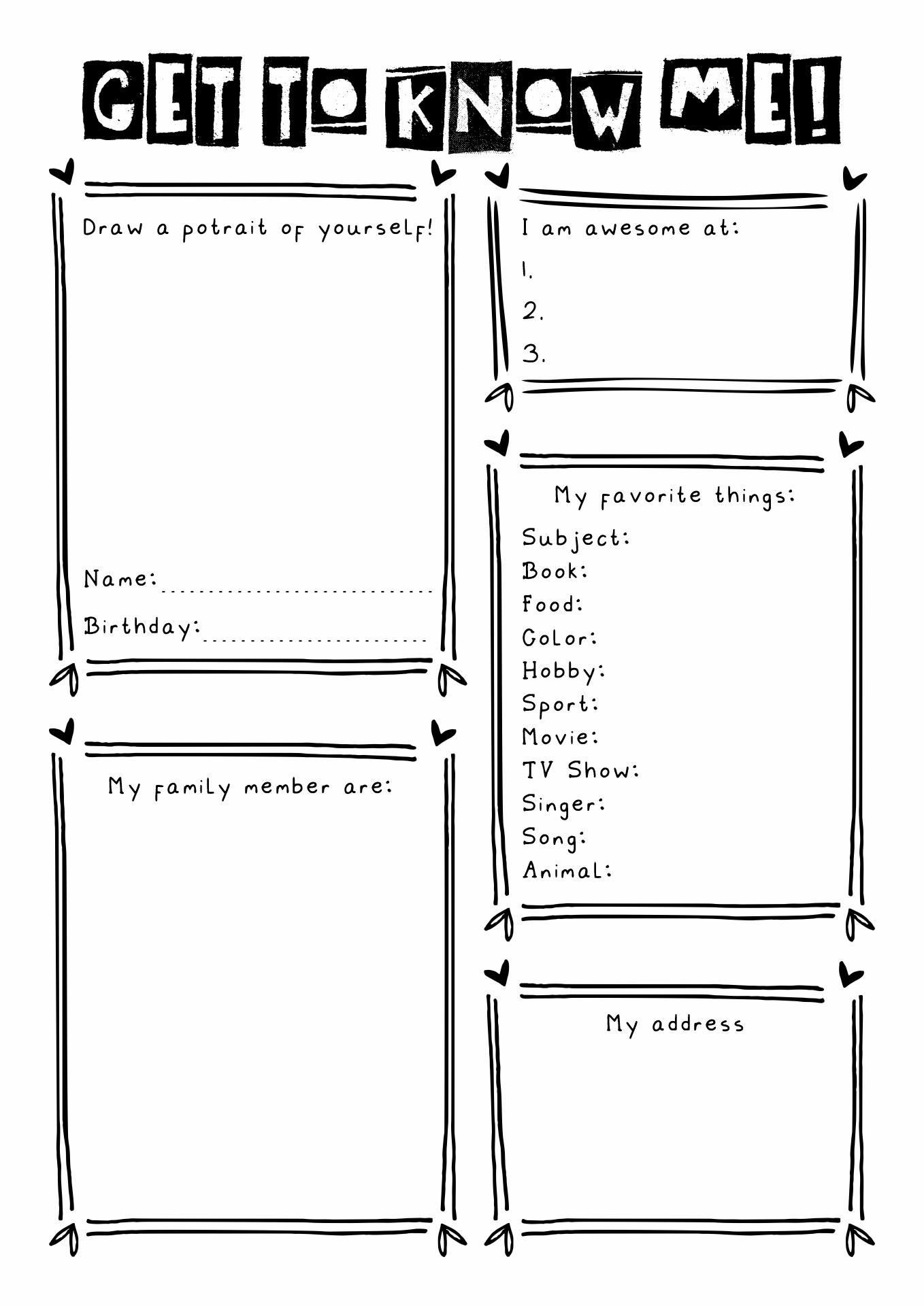 All About Me Ice Breaker Worksheet