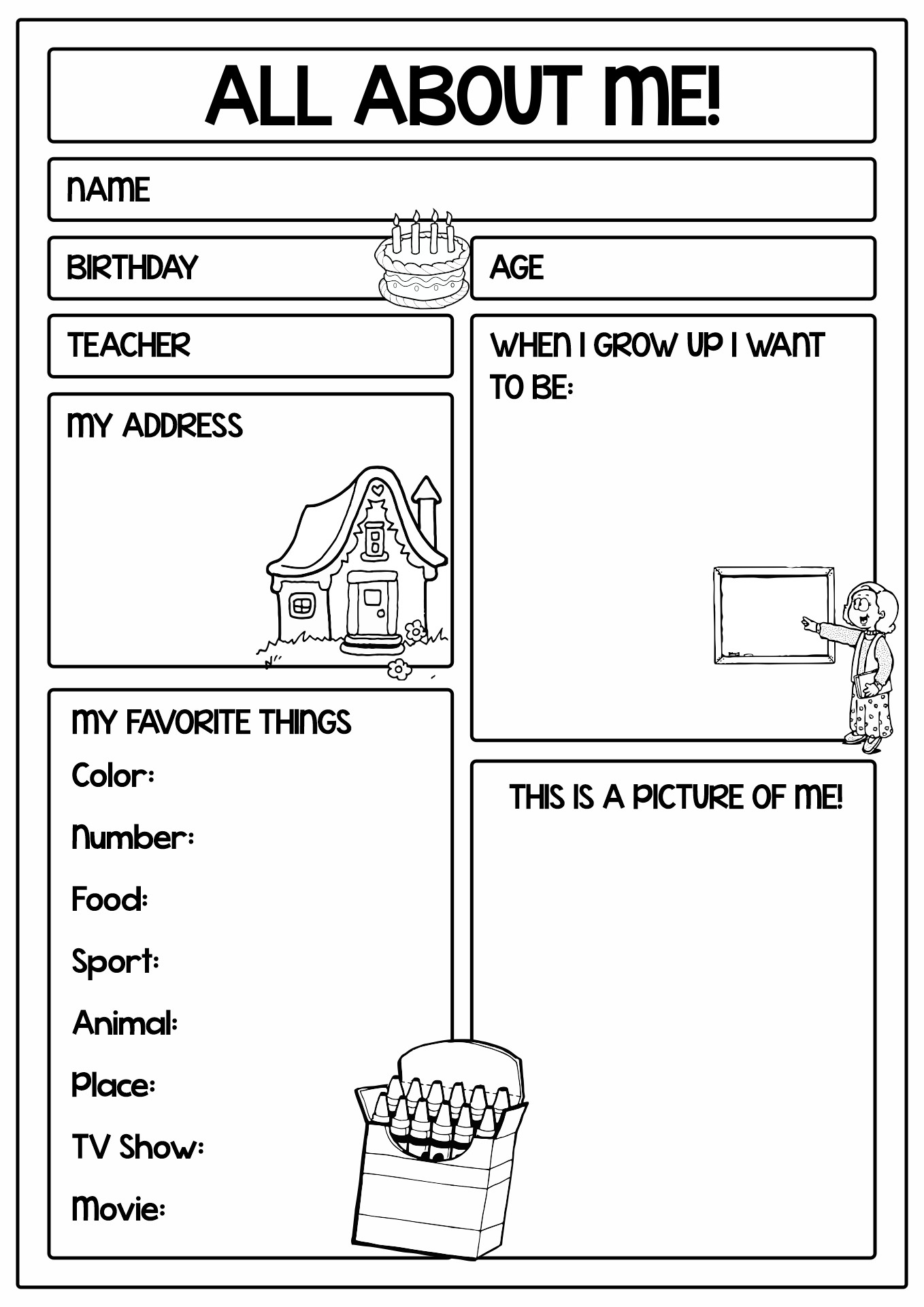 All About Me School Worksheet Image