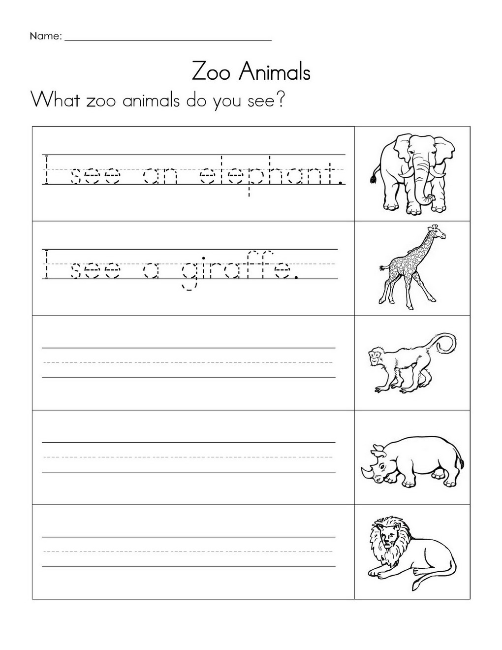 Animal Writing Sentence Worksheet Image