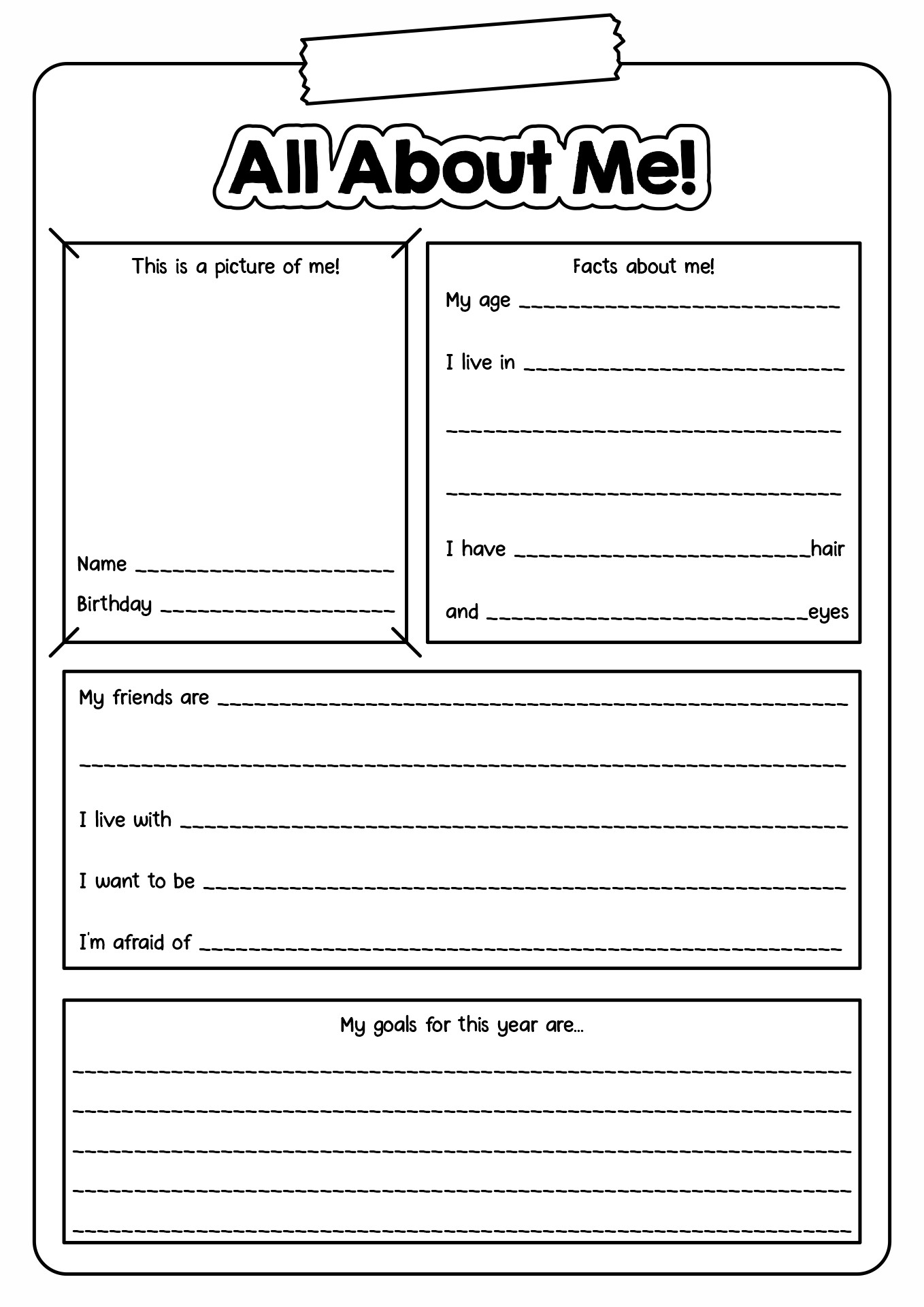 Back to School Worksheets All About Me
