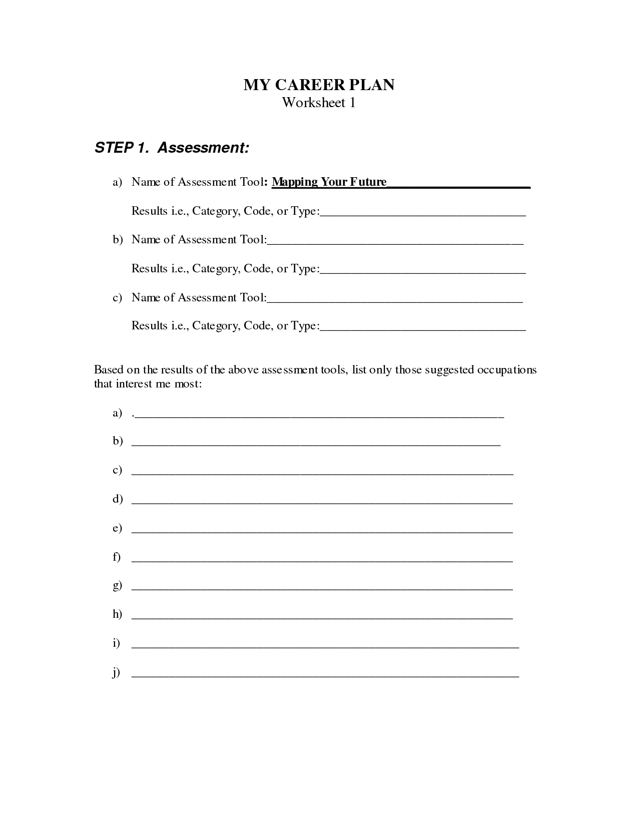11 Career Assessment Worksheet Worksheeto